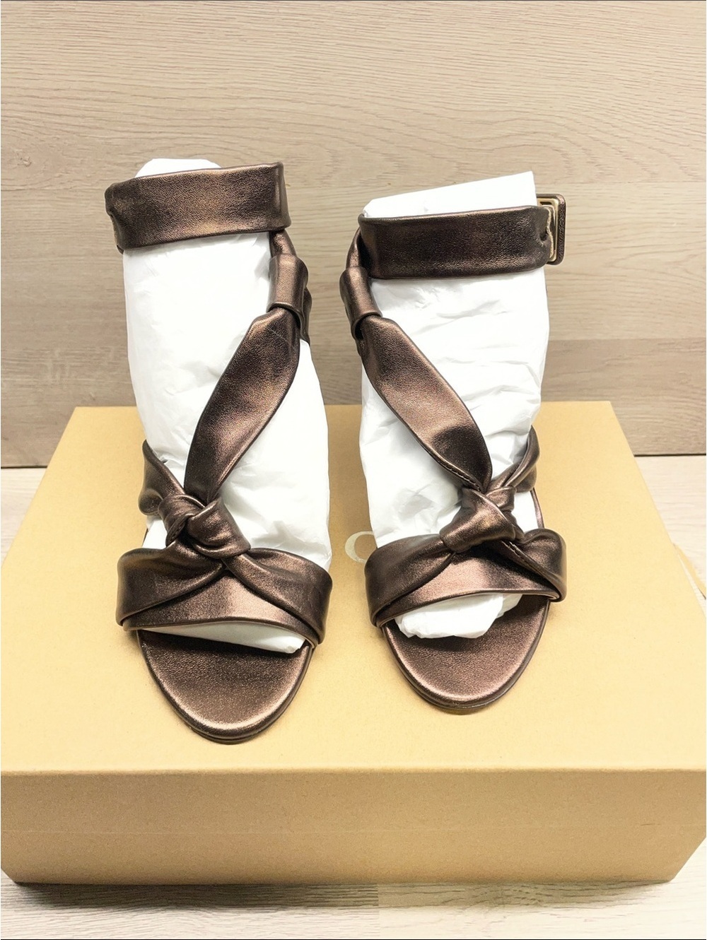 Joie Bronze Metallic Knotted Strap Heels #196